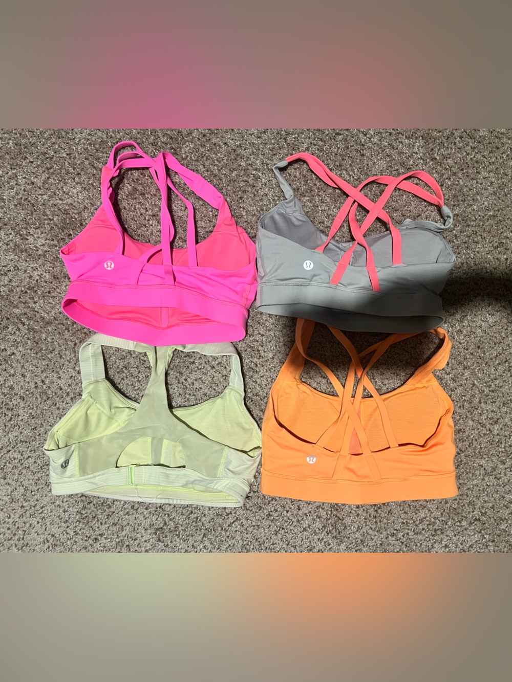 Lululemon Strappy Sports Bras Bundle - Pink, Gray, Lime, Orange